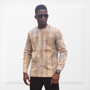 Chemise Homme à Col Mao – Motif Abstrait Texturé