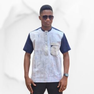Chemise Homme à Manches Courtes – Tissu Texturé & Contrastes Bleu Marine