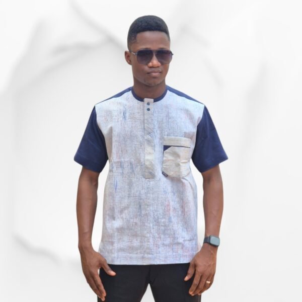 Chemise Homme à Manches Courtes – Tissu Texturé & Contrastes Bleu Marine