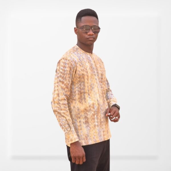 Chemise Homme à Col Mao – Motif Abstrait Texturé – Image 3