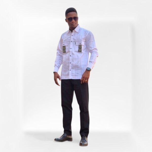 Chemise Homme Blanche à Carreaux Fins – Image 3