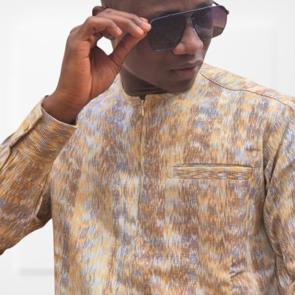 Chemise Homme à Col Mao – Motif Abstrait Texturé – Image 4